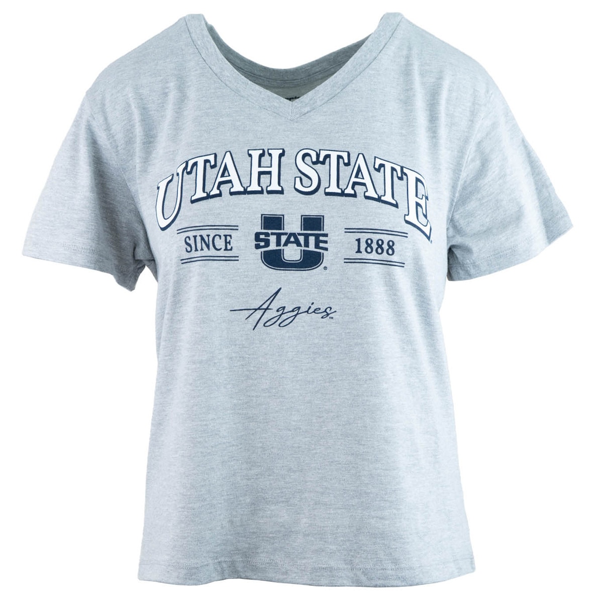 Women's champion utah state aggies 20 french gray vneck t-shirt